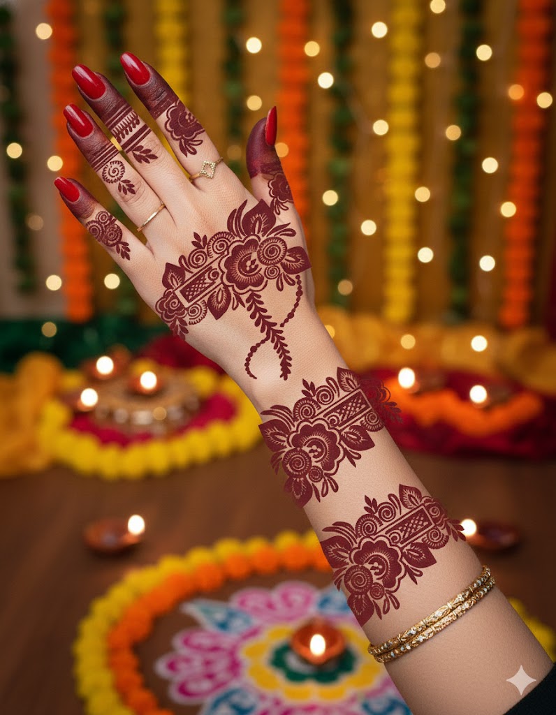 Professional Long Mehndi Stencil – Continuous Hand Art Pattern REBANSTENCIL B03