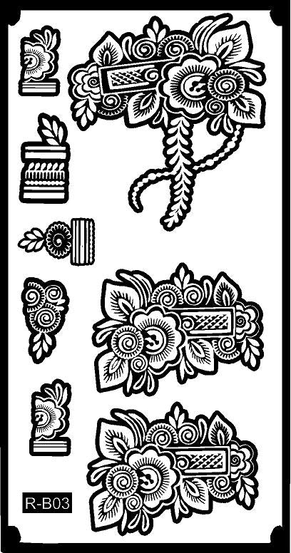 Professional Long Mehndi Stencil – Continuous Hand Art Pattern REBANSTENCIL B03
