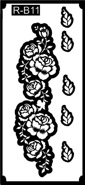 Professional Long Mehndi Stencil – Continuous Hand Art Pattern REBANSTENCIL B11