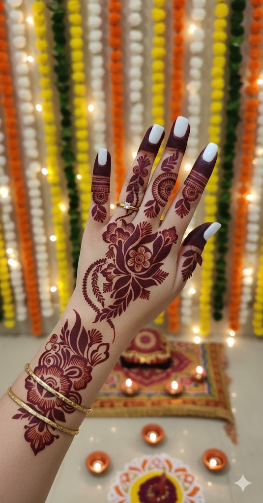 Festive Long Mehndi Stencil – Detailed Traditional Flow Design  REBANSTENCIL B12