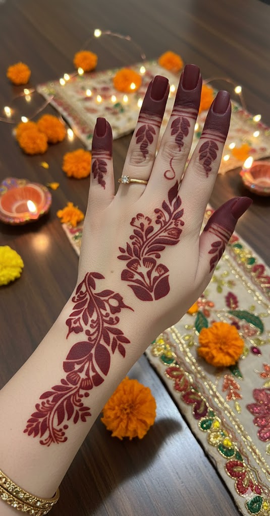 Indo-Arabic Long Mehndi Stencil – Modern Fusion Hand Pattern REBANSTENCIL B18