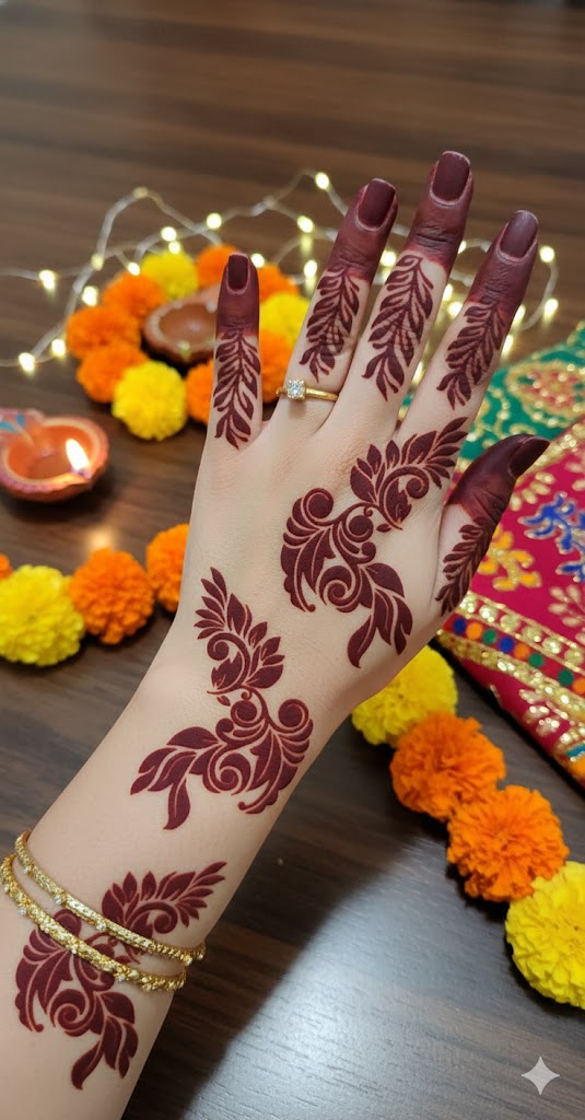 Festive Long Mehndi Stencil – Detailed Traditional Flow Design REBANSTENCIL B20