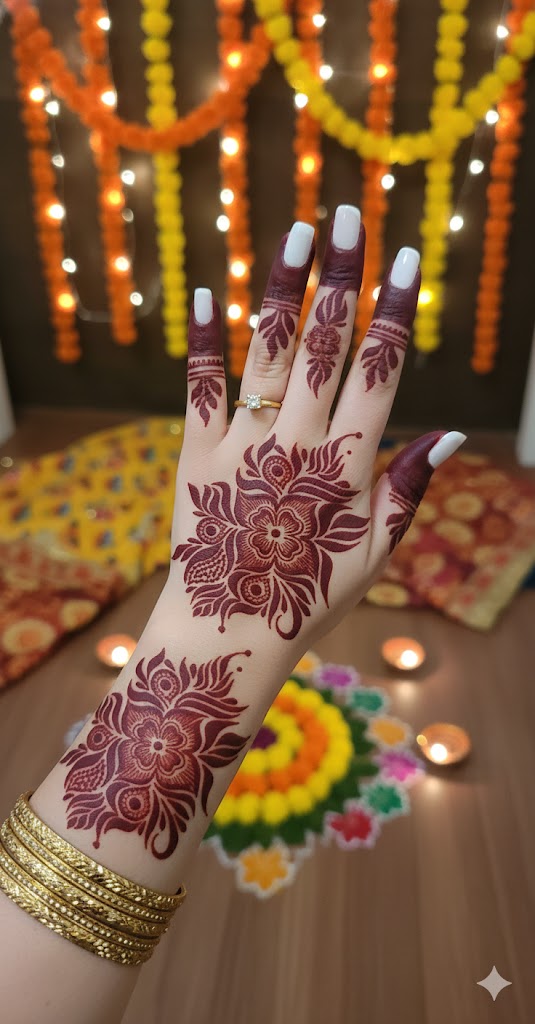 Festive Long Mehndi Stencil – Detailed Traditional Flow Design REBANSTENCIL B21