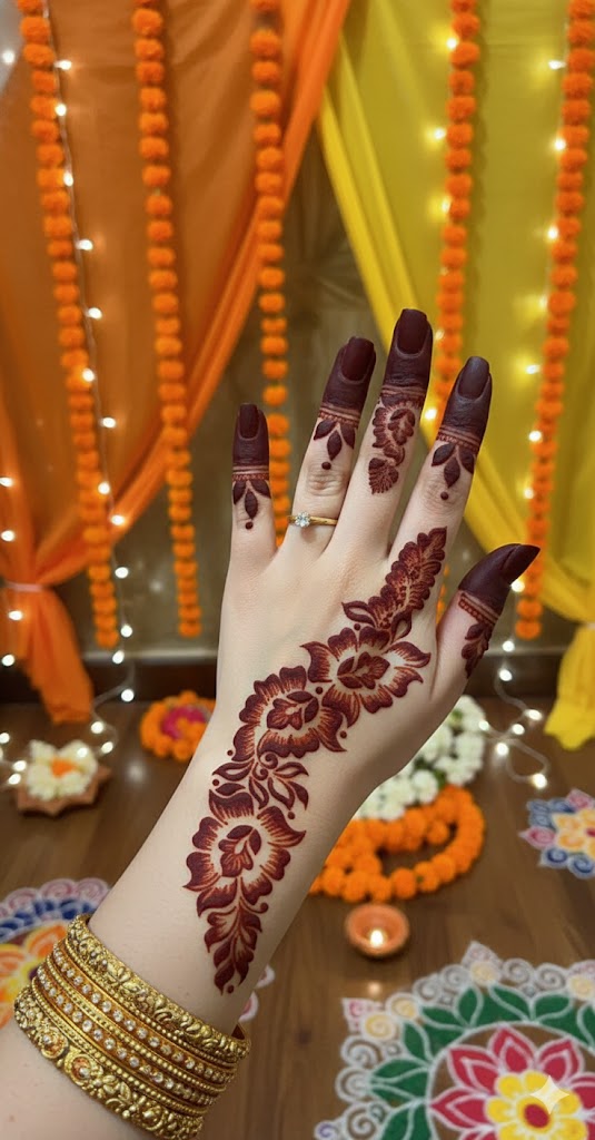 Designer Long Mehndi Stencil – Extended Arm & Hand Pattern REBSANSTENCIL B26