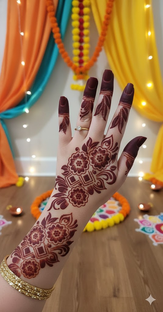 Indo-Arabic Long Mehndi Stencil – Modern Fusion Hand Pattern REBANSTENCIL B27