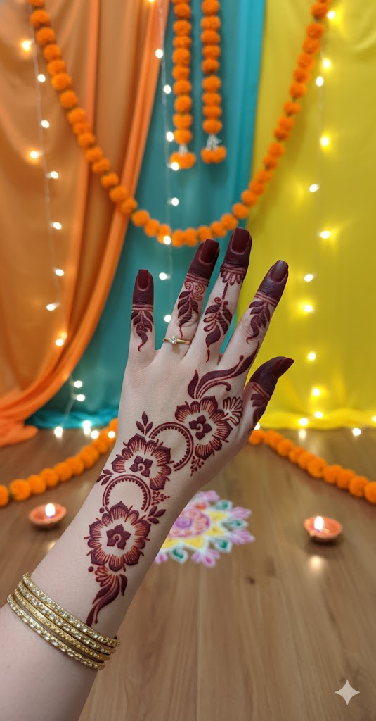 Indo-Arabic Long Mehndi Stencil – Modern Fusion Hand Pattern REBANSTENCIL B28