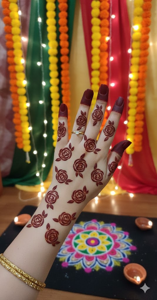 Regal Long Mehndi Stencil – Premium Hand Coverage Pattern REBANSTENCIL B32