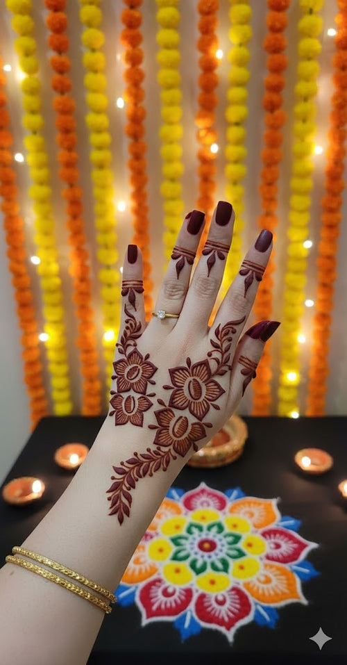 Classic Long Mehndi Stencil – Traditional Flowing Layout REBANSTENCIL B33