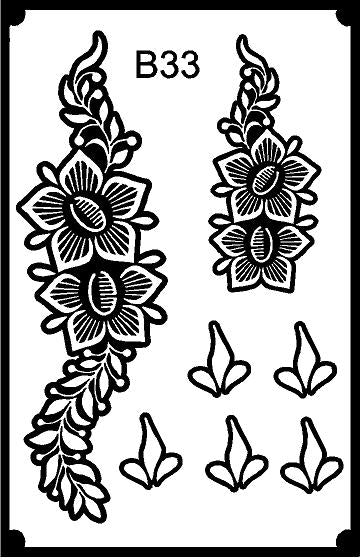 Classic Long Mehndi Stencil – Traditional Flowing Layout REBANSTENCIL B33
