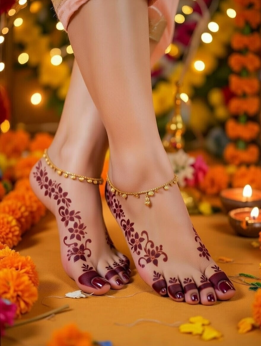 Elegant Leg Mehndi Stencil Design for Quick and Professional Foot Art REBANTENCIL C01