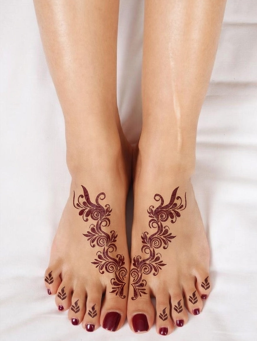Decorative Foot Mehndi Stencil for Elegant Leg Art Design REBANSTENCIL C04
