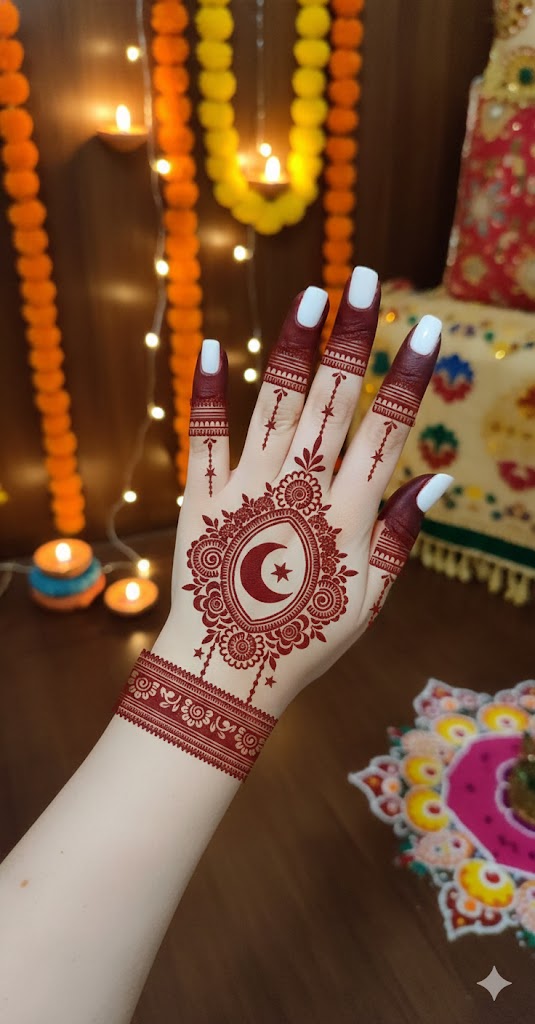 Premium Eid Mehndi Stencil – Crescent Moon Artwork R̥EBANSTENCIL I03