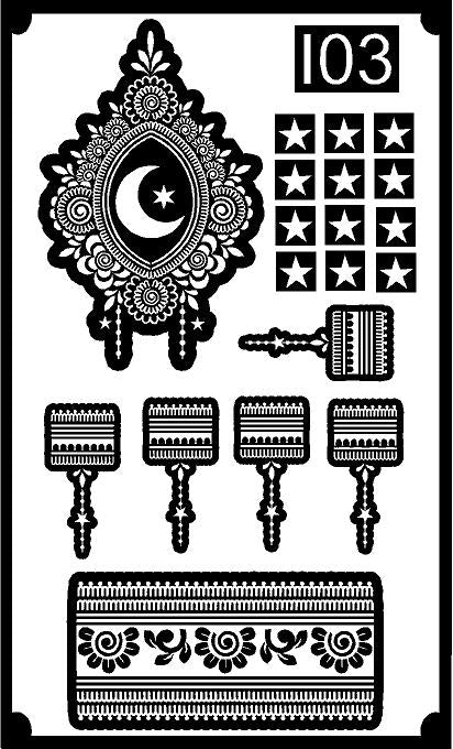 Premium Eid Mehndi Stencil – Crescent Moon Artwork R̥EBANSTENCIL I03