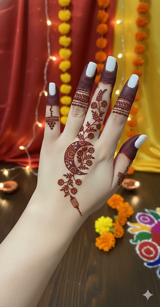 Celebration Series Mehndi Stencil – Eid Moon Symbolic Hand Design REBANSTENCIL I09