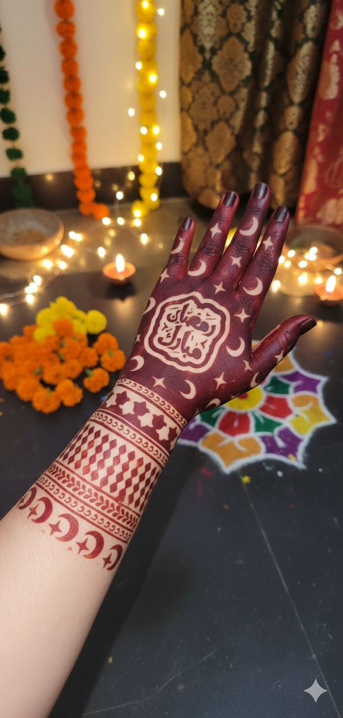 Celebration Series Mehndi Stencil – Eid Moon Symbolic Hand Design REBANSTENCIL H01