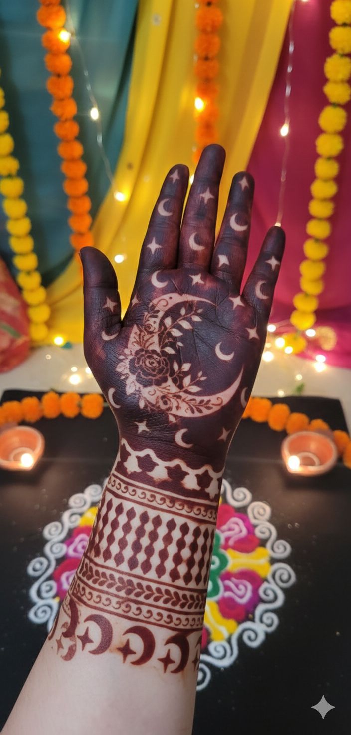 Eid Mubarak Moon Mehndi Design Stencil for Hands REBANSTENCIL H02