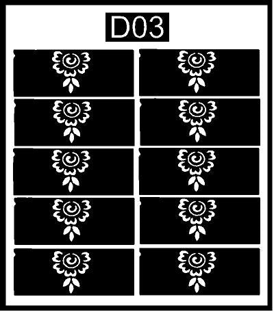 Fine Detail Finger Mehndi Art Stencil for Modern Looks REBAN STENCIL D03