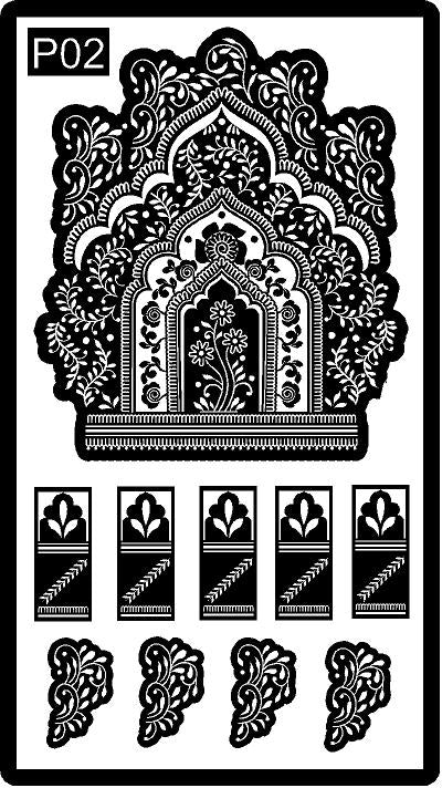 Premium Bridal Semi Hand Mehndi Stencil for Detailed Patterns REBAN STENCIL P02 SET OF 2
